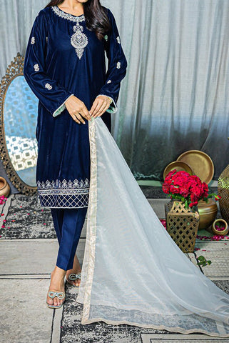 Blue Festive Unstitched Suit - 3Pc - Narmin