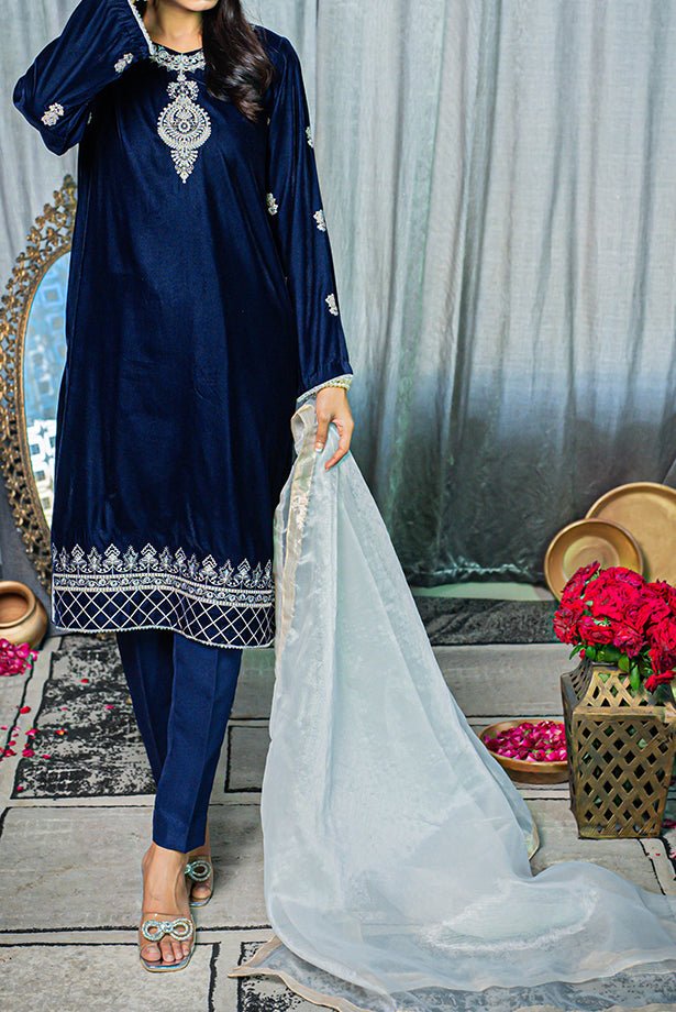 Blue Festive Unstitched Suit - 3Pc - Narmin