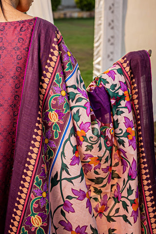 Magenta Digital Printed Khaddar Suit - 3Pc - Narmin