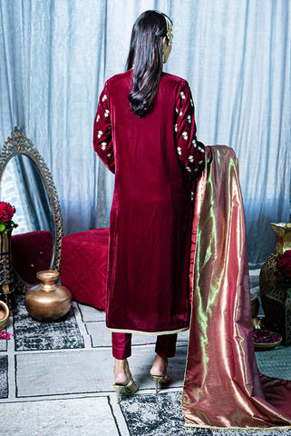 Maroon Festive Unstitched Suit - 3Pc - Narmin