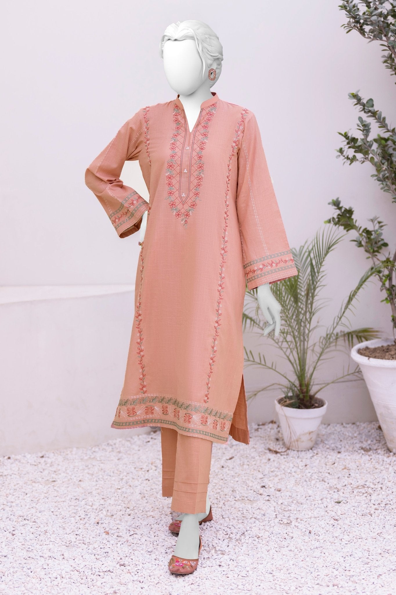 NPS2021 Peach Embroidered Lawn 2Pc