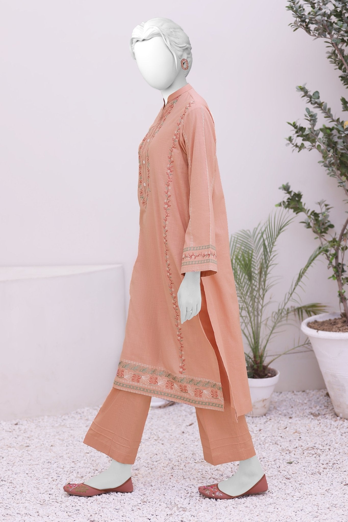 NPS2021 Peach Embroidered Lawn 2Pc