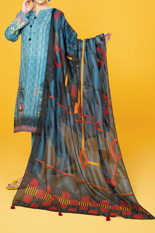 NUS3012 Digital Printed Lawn Suit - 3Pc