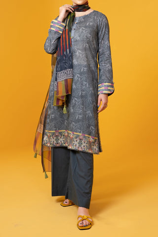 NUS3014 Digital Printed Lawn Suit - 3Pc