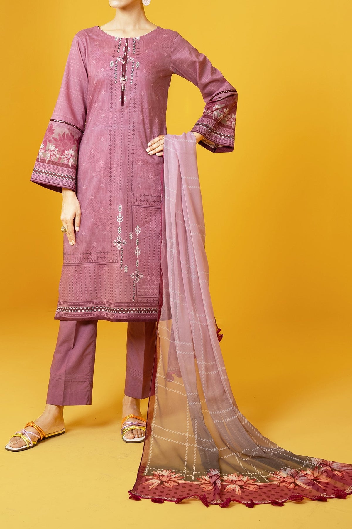 NUS3016 Digital Printed Lawn Suit - 3Pc