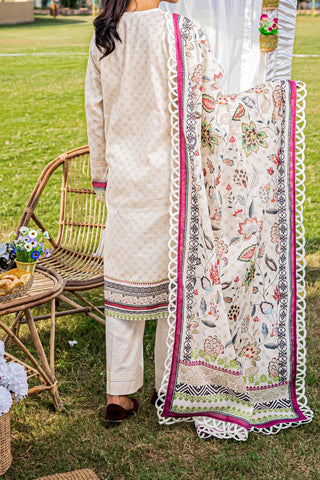 Off-White Digital Printed Khaddar Suit - 3Pc